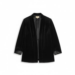 Collections Black Cotton Velvet Open Front Shawl Collar Blazer, Women's‎ Medium